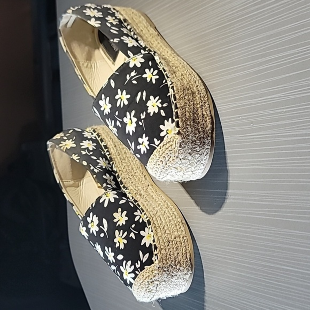 Forever Black Floral & Rope Platform Slides Women's 7 NWT